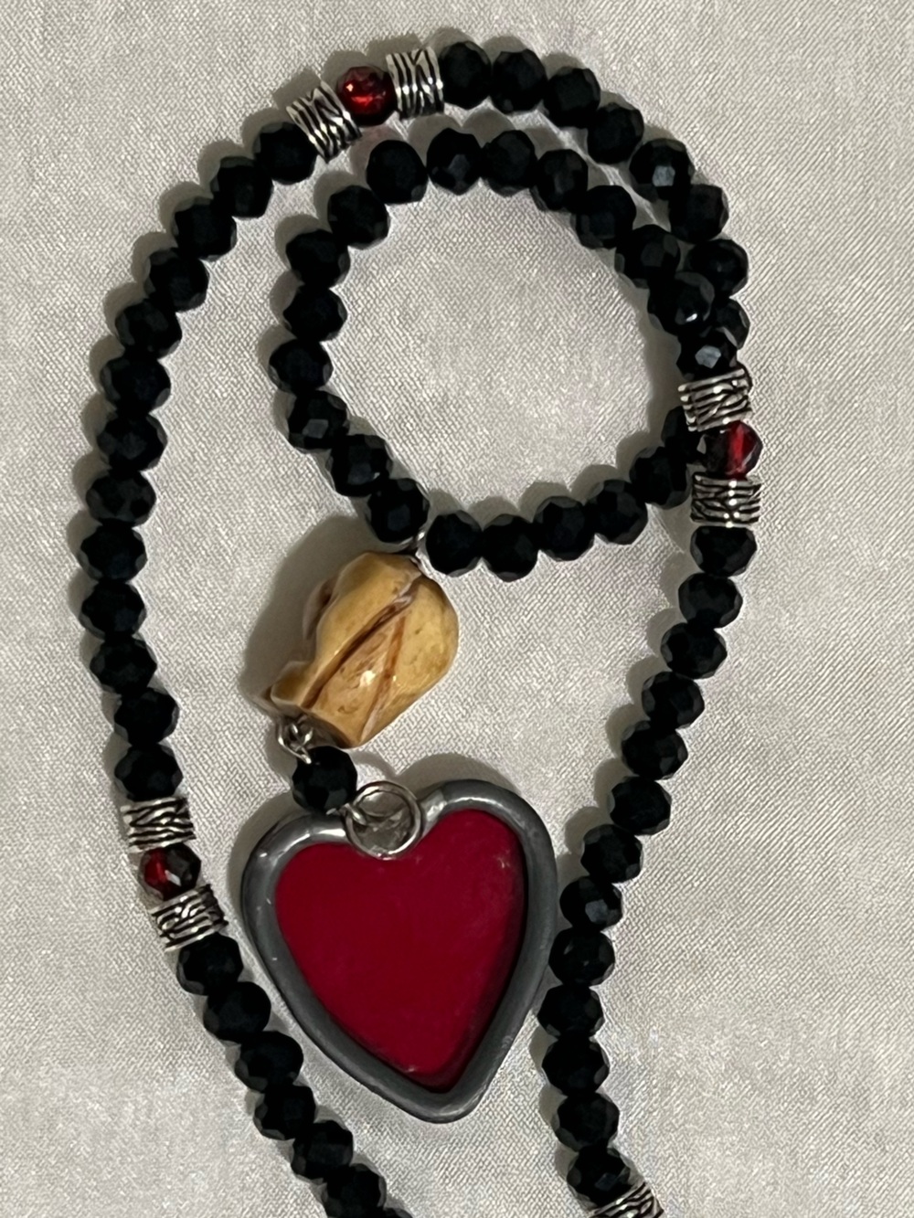 Handcrafted Black Crystal Bead Necklace with Red Steampunk Heart Pendant & Skull - Picture 12 of 12